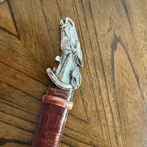 Brighton Brown Leather Belt with Silver Horse Buckle